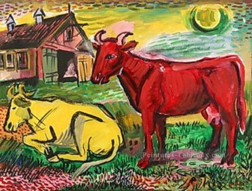 vaches rouges et jaunes 1945 Russe Peinture à l'huile